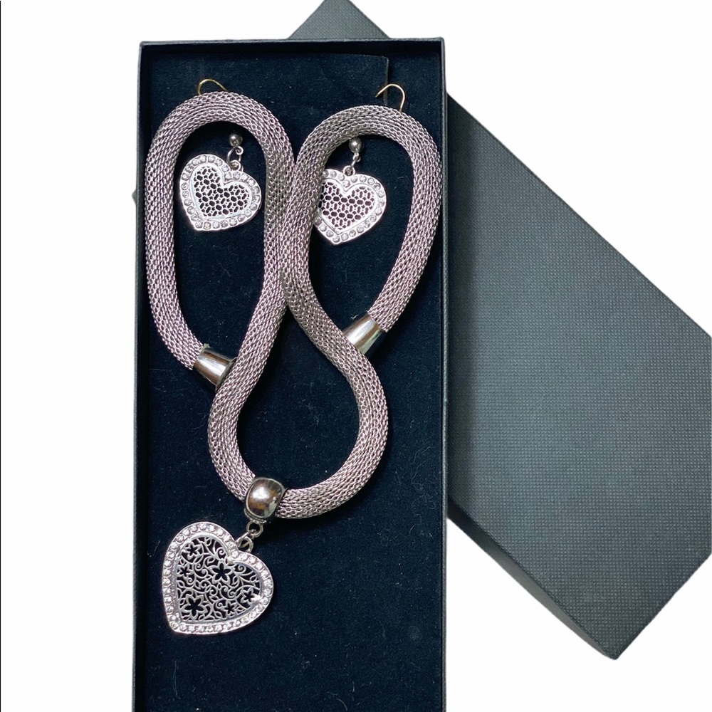 Silver Basketweave Necklace & Earrings Set